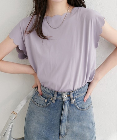 【natural couture前後２WAYスカラップノースリカットソーブラウス