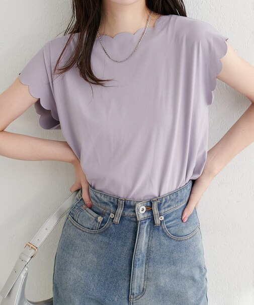 【natural couture前後２WAYスカラップノースリカットソーブラウス