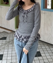 【主役級のデザイン】チェックフリルTシャツ
