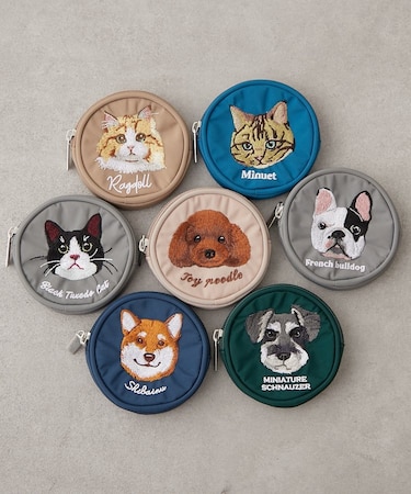 アニマル刺繍丸ポーチ