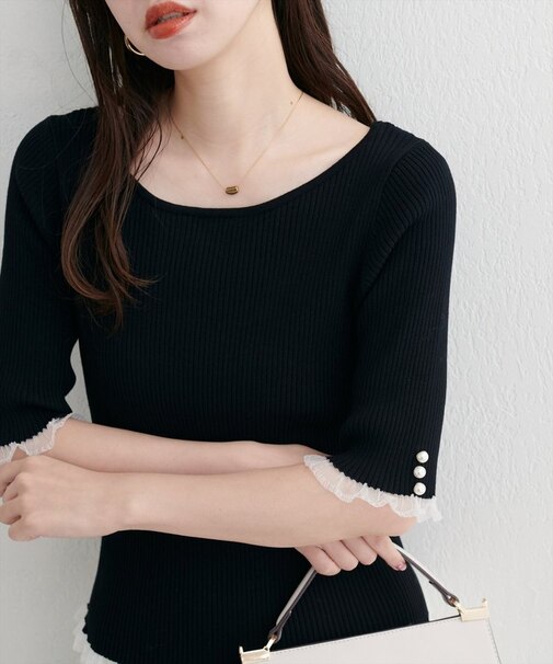 【natural couture】前後２WAYシアーフリルリブニット