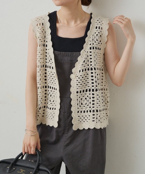 【PUAL CE CIN】クロシェットニットベスト