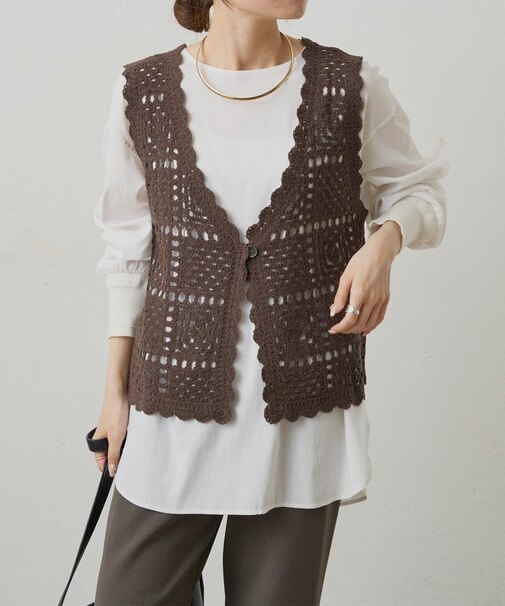 【PUAL CE CIN】クロシェットニットベスト