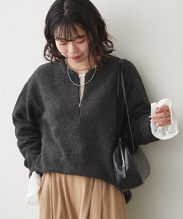 ハーフZIPゆるニットプルオーバー