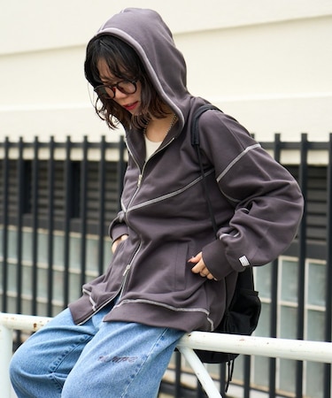 【NUNIFE】配色ステッチBIGパーカー