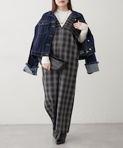 チェックシャーリングサロペット