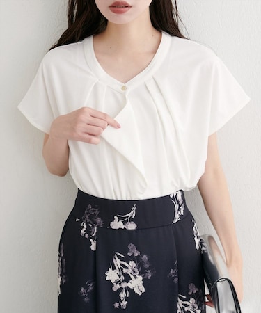 【natural couture】接触冷感ドレープフリルカットソーブラウス