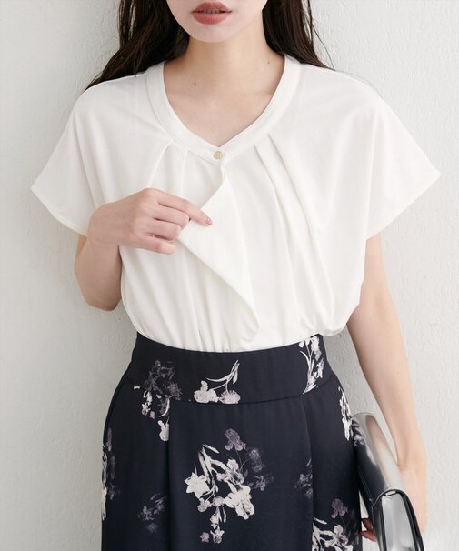 【natural couture】接触冷感ドレープフリルカットソーブラウス