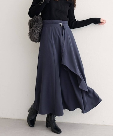 【natural couture】ウエストベルト付きラッフルデザインスカート
