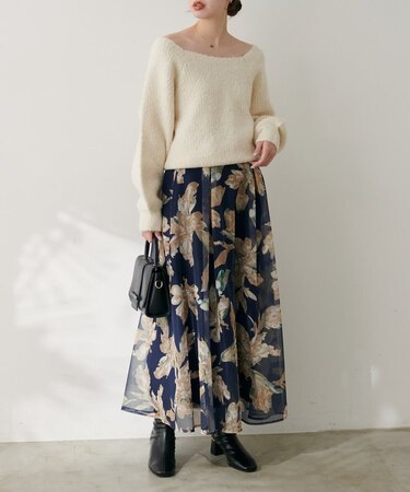 【natural couture】大花プリントメッシュスカート
