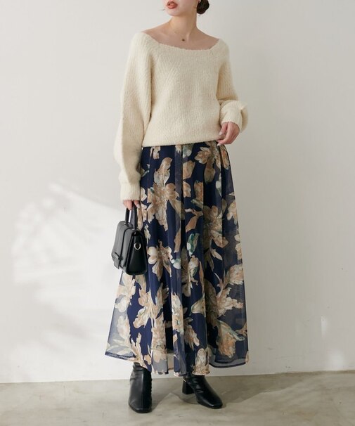 【natural couture】大花プリントメッシュスカート