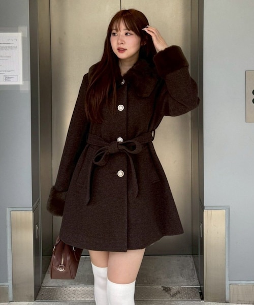 WEB先行予約】フェイクファー付ミドルコート｜ナイスクラップ/オリーブ