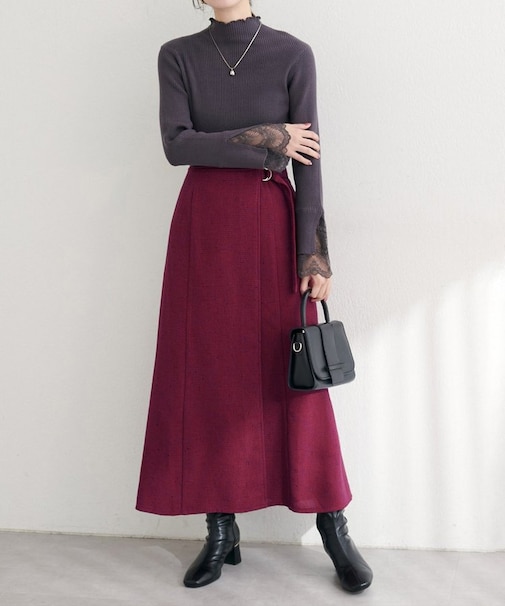 【natural couture】ラップ風ツイードスカート