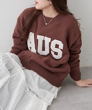 ロゴ刺繍ニットプルオーバー
