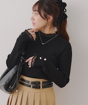 ボタンフレアスリーブニット