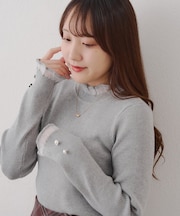 ボタンフレアスリーブニット