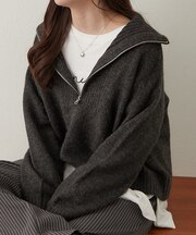 柔らかな肌さわり、ヤクタッチハーフジップニット