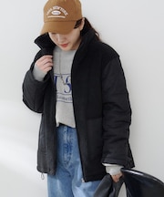 ボア×キルト切替スタンドブルゾン