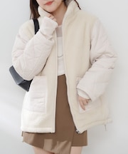 ボア×キルト切替スタンドブルゾン