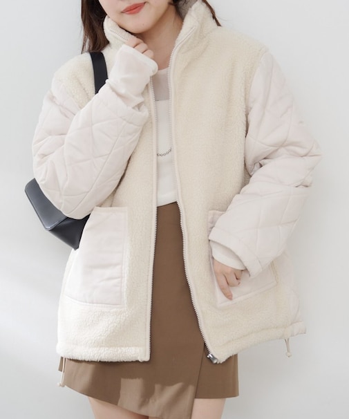 ボア×キルト切替スタンドブルゾン