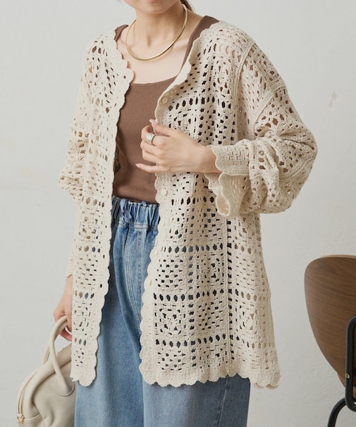 【PUAL CE CIN】クロシェットニットカーディガン