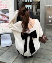 【Ribbon Collection】後ろベロアリボンニット