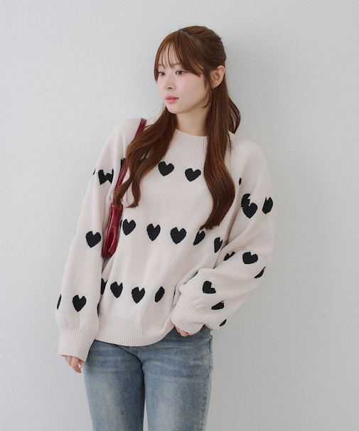 ベロアモールたっぷりハートニット
