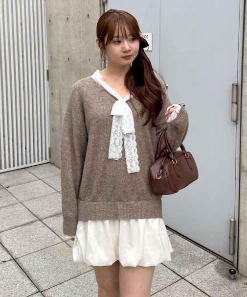 【Ribbon Collection】レース裾バルーンミニワンピース