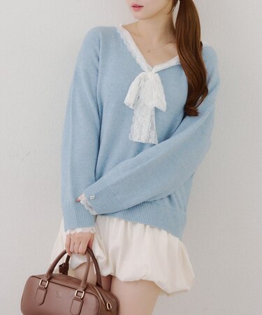 【Ribbon Collection】レース裾バルーンミニワンピース