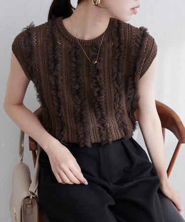 【natural couture】透かし柄×チュールノースリKT