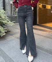 【2サイズ展開】スタッズセミフレアデニム