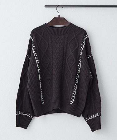 ブランケットステッチケーブルプルオーバー