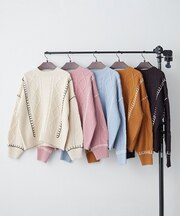 ブランケットステッチケーブルプルオーバー