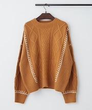 ブランケットステッチケーブルプルオーバー