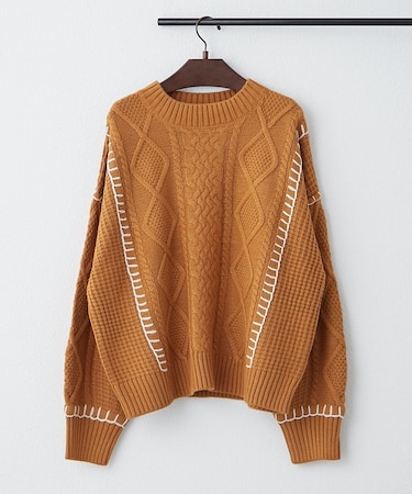 ブランケットステッチケーブルプルオーバー