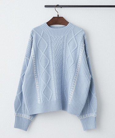 ブランケットステッチケーブルプルオーバー