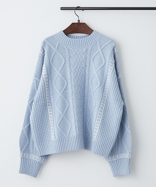 ブランケットステッチケーブルプルオーバー