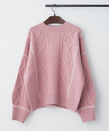 ブランケットステッチケーブルプルオーバー