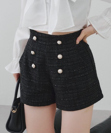 【セットアップ対応】金釦ツイードショートパンツ