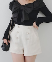 【セットアップ対応】金釦ツイードショートパンツ