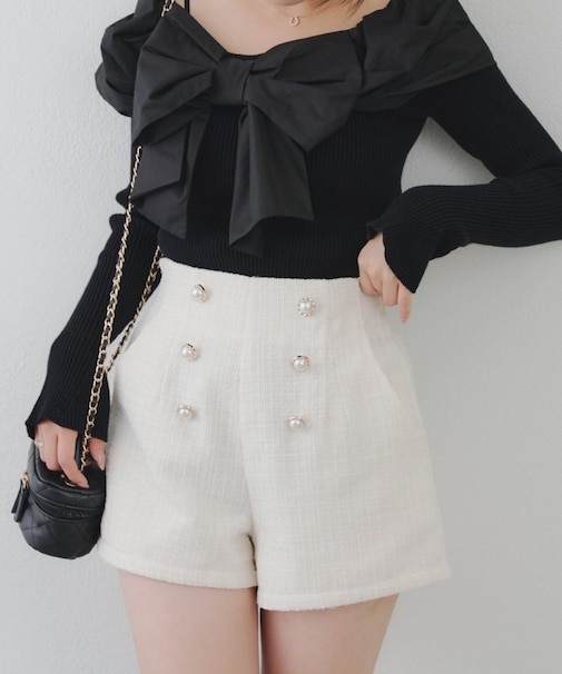 【セットアップ対応】金釦ツイードショートパンツ