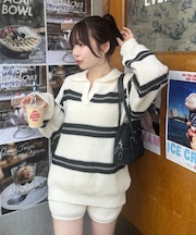 【セットアップ】ボーダーポロ&ニットパンツセット