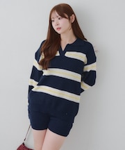 【セットアップ】ボーダーポロ＆ニットパンツセット