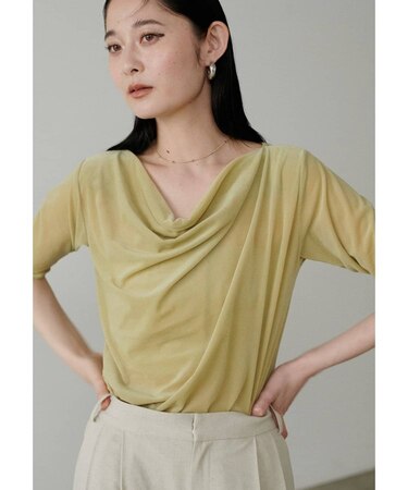 【LARUTA】シアーベロア５分袖ドレーププルオーバー