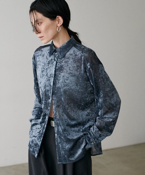 【LARUTA】シアーメッシュベロアシャツ