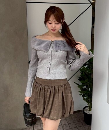 フェイクファー衿付カーディガン