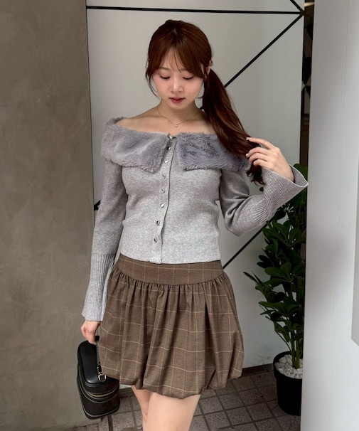 フェイクファー衿付カーディガン