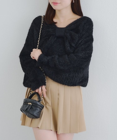 【RMAF】【2枚SET】キャミ+リボンフェザーニット