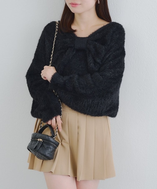 【RMAF】【2枚SET】キャミ+リボンフェザーニット