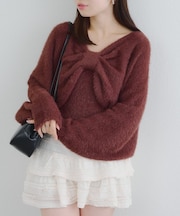 【RMAF】【2枚SET】キャミ+リボンフェザーニット